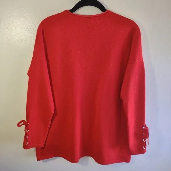 Cartise Red Sweater Top Black Sequins Festive Casual Bohemian Women Small - Picture 6 of 8